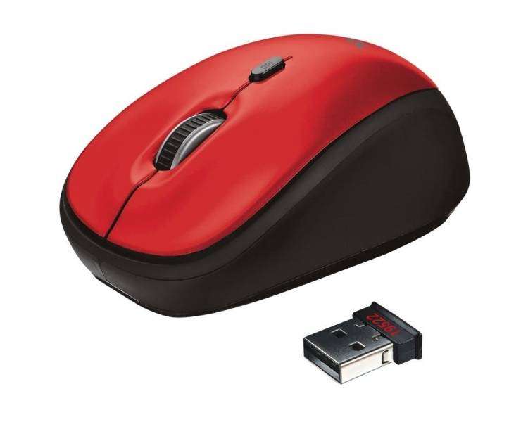 Ratón mini inalámbrico trust yvi/ hasta 1600 dpi/ rojo