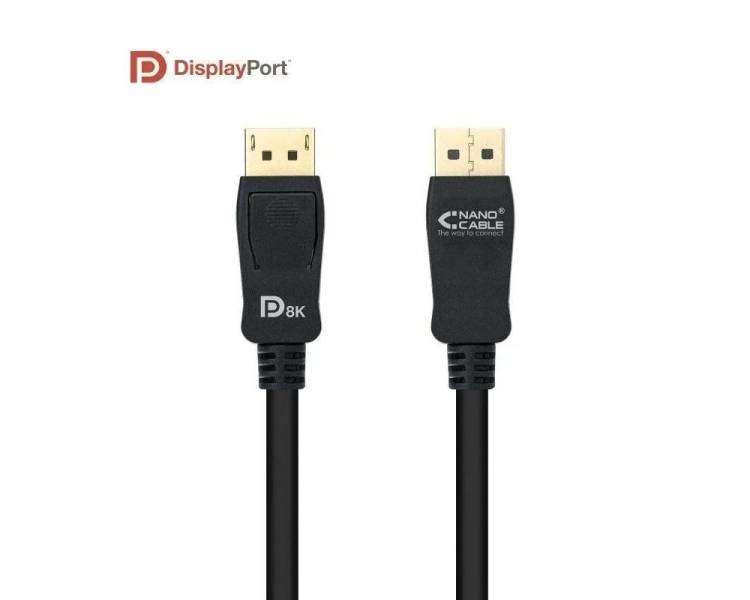 Cable displayport 1.4 8k nanocable 10.15.2500/ displayport macho - displayport macho/ 0.5m/ certificado/ negro