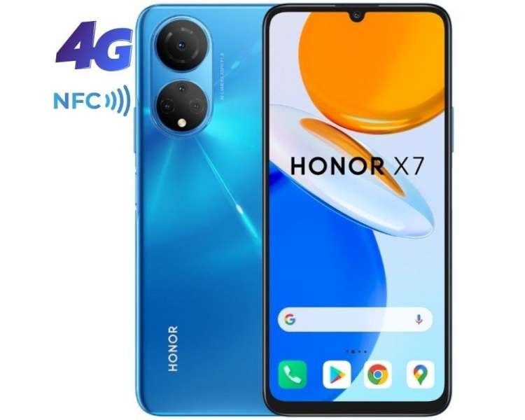 Smartphone Honor X7a Azul Náutico con 128GB de almacenamiento y