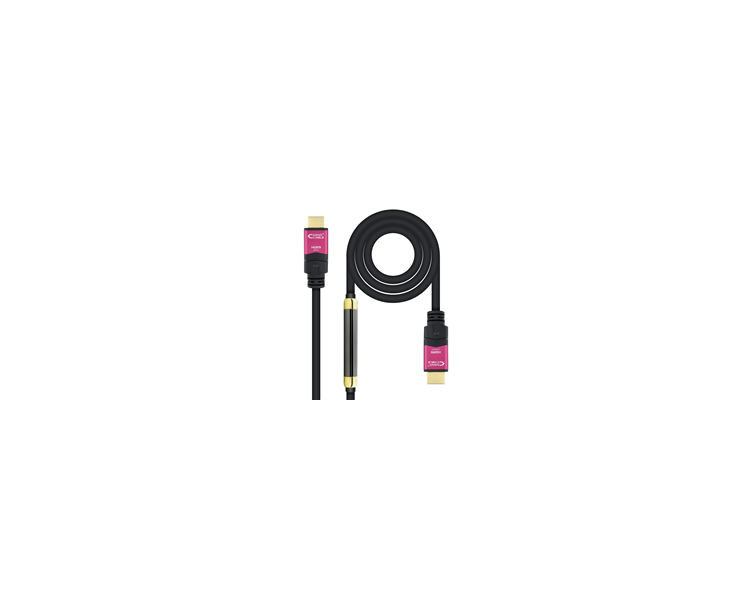 NANOCABLE CABLE HDMI V2.0 MACHO CON REPETIDOR A HDMI V2.0 MACHO 20M - 4K@60HZ 18GBPS - ALTA VELOCIDAD - COLOR NEGRO/ROSA