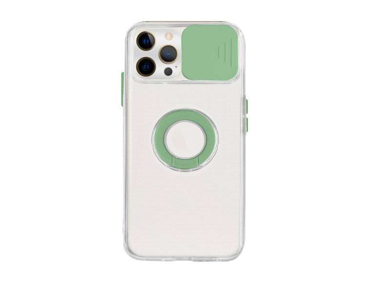 Funda Compatible con iPhone 13 Pro Max Transparente con Anilla y Cubre Cámara