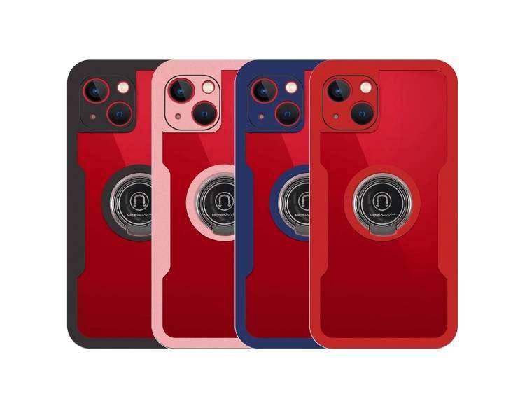 Funda Doble Con Imán y Anilla para iPhone 13 6.1" Silicona Delantera y Trasera