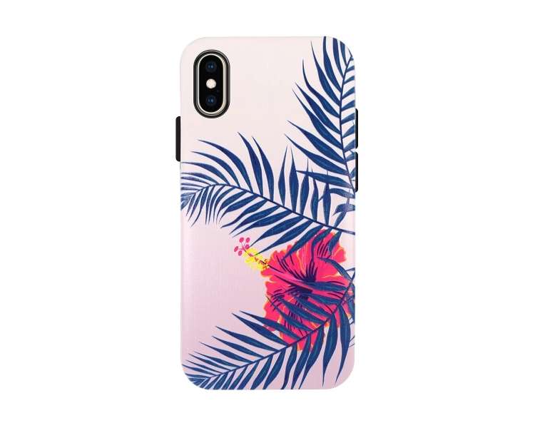 Funda Gel Doble Capa Compatible para iPhone Xs Max- Hojas con Flor