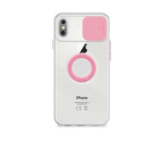 Funda Compatible con iPhone X Transparente con Anilla y Cubre Cámara