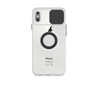 Funda Compatible con iPhone X Transparente con Anilla y Cubre Cámara