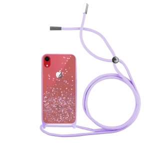 Funda Brillantina con Cordón Compatible con iPhone XR con Borde de Color