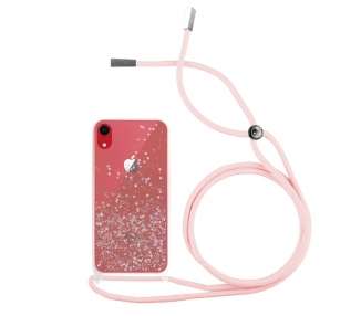 Funda Brillantina con Cordón Compatible con iPhone XR con Borde de Color