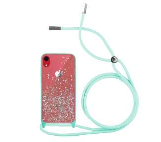 Funda Brillantina con Cordón Compatible con iPhone XR con Borde de Color