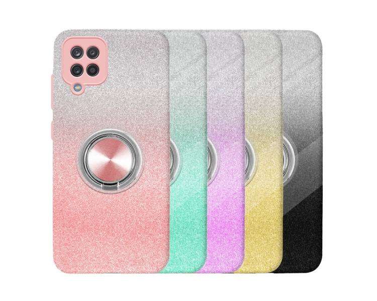 Funda Silicona Brillante para Samsung Galaxy A12 con Imán y Soporte Anilla 360º