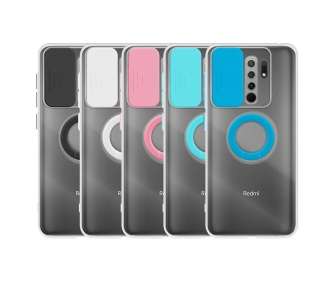 Funda Compatible con Xiaomi Redmi 9 Transparente con Anilla y Cubre Cámara