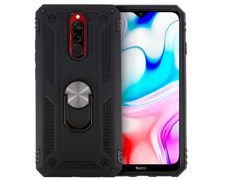 Funda Aluminio Antigolpe para Xiaomi Redmi 8,8a Imán y Soporte de Anilla 360º