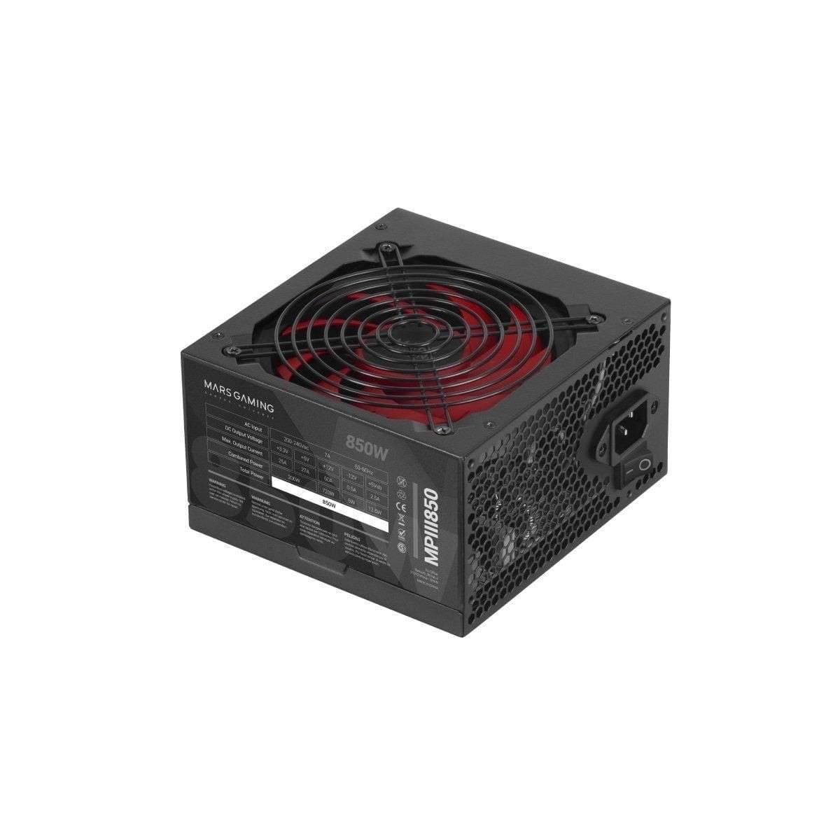 Mars Gaming MPIII850 Fuente Alimentación PC ATX 850W 5 Años Garantía  Tecnología Silenciosa AI-RPM 85