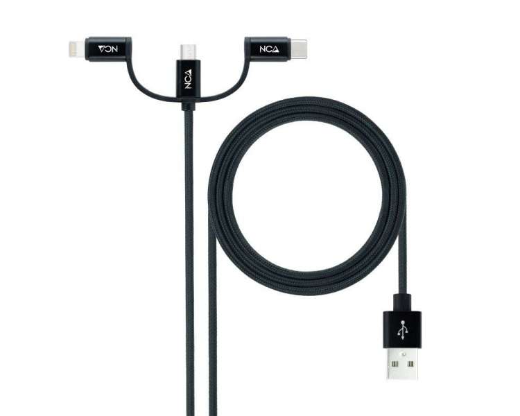 Cable usb 2.0 nanocable 10.01.3200/ lightning macho - micro usb macho/ usb tipo-c macho/ 1m/ negro