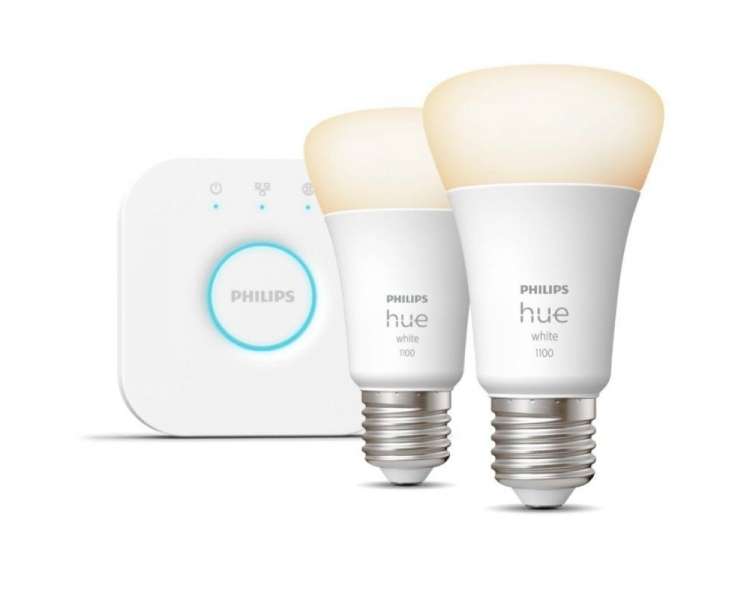 Kit de bombillas led inteligente philips hue + bridge/ casquillo e27/ 10w/ 1100 lúmenes/ 2000k-6500k/ 2 unidades