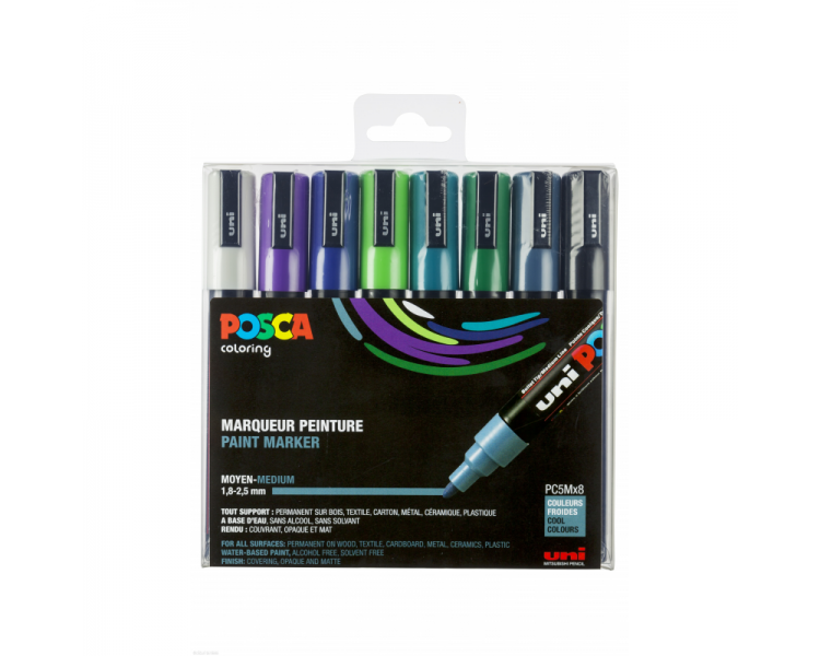 Posca - PC5M - Medium Tip Pen - Cool colors, 8 pc