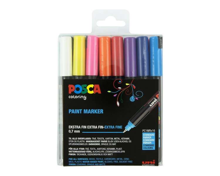 Posca - PC1MR - Extra Fine Tip Pen - Basic Colors, 16 pc