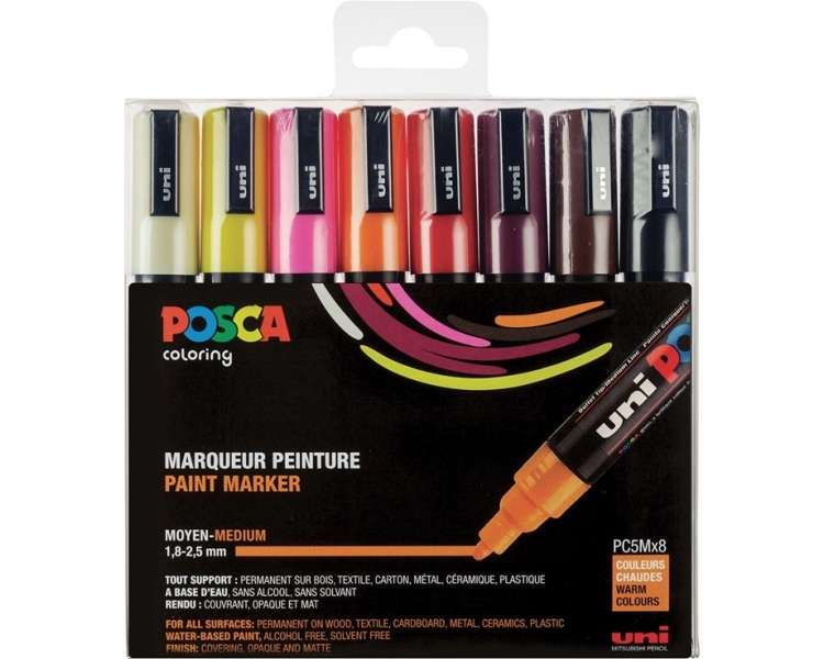 Posca - PC5M - Medium Tip Pen - Warm colors, 8 pc