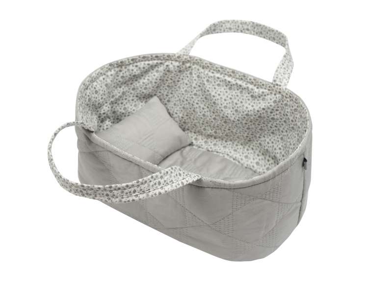 Smallstuff - Small Doll Basket with pillow and duvet - Grey Quilt