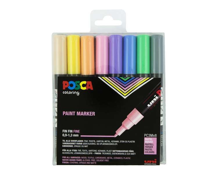 Posca - PC3M - Fine Tip Pen - Pastel, 8 pc