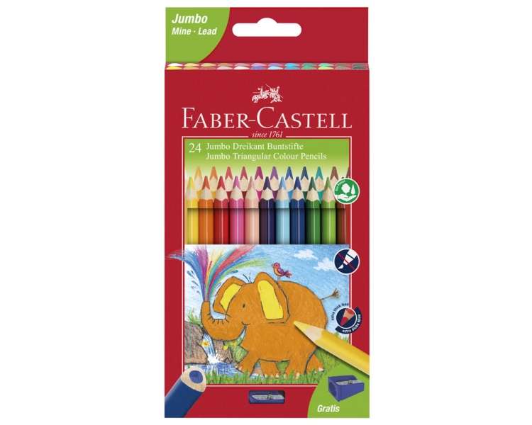 Faber-Castell, Lápices De Colores Triangulares Jumbo, Estuche De 24 (116524)