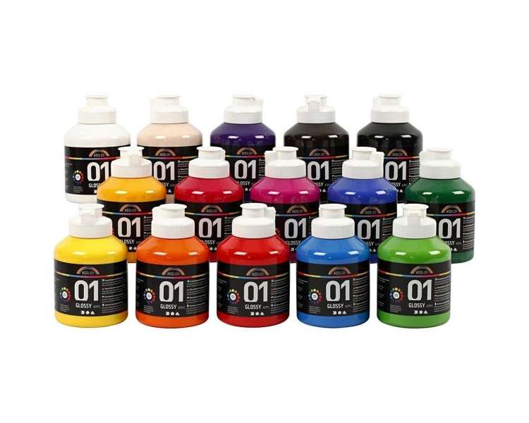 A-Color, Pintura Acrílica, Brillante, 15 X 500Ml (32000)