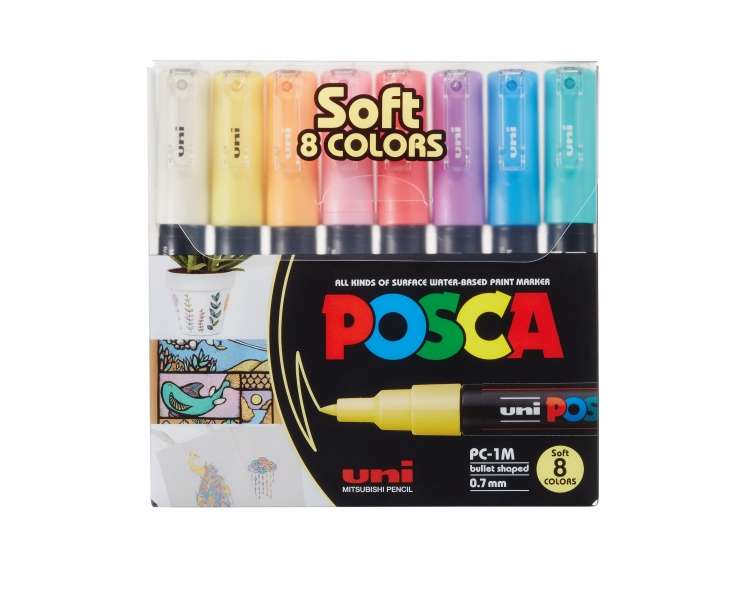 Posca - PC1MC - Extra Fine Bullet Tip Pen - Soft Colors, 8 pc