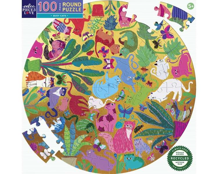 eeBoo - Round Puzzle 100 pcs - Busy Cats - (EPZCAT)