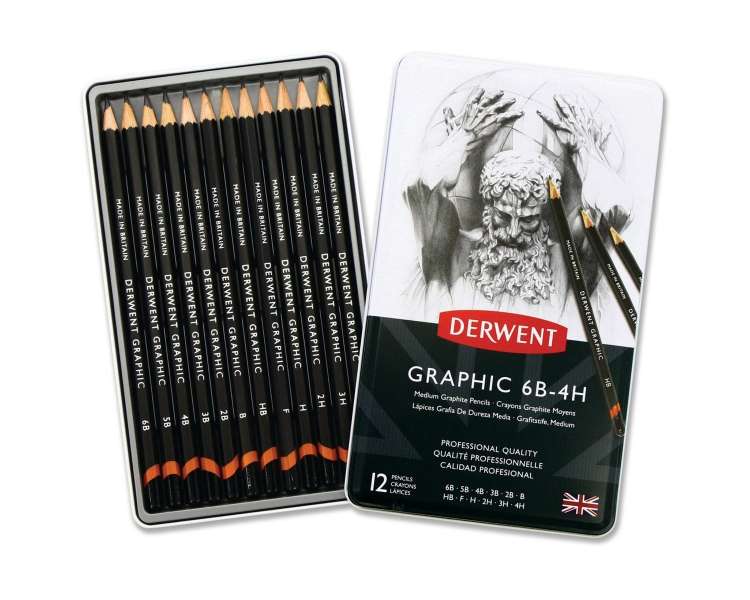 Derwent - Graphic Medium Pencils 6B-4HB, 12 Tin