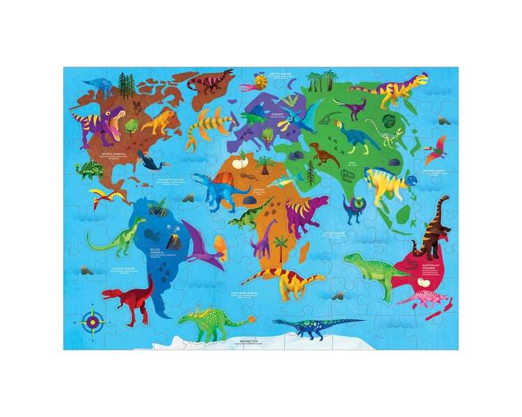 Mudpuppy - Puzzle 80 pcs - Dinosaur World Map - (M67906)