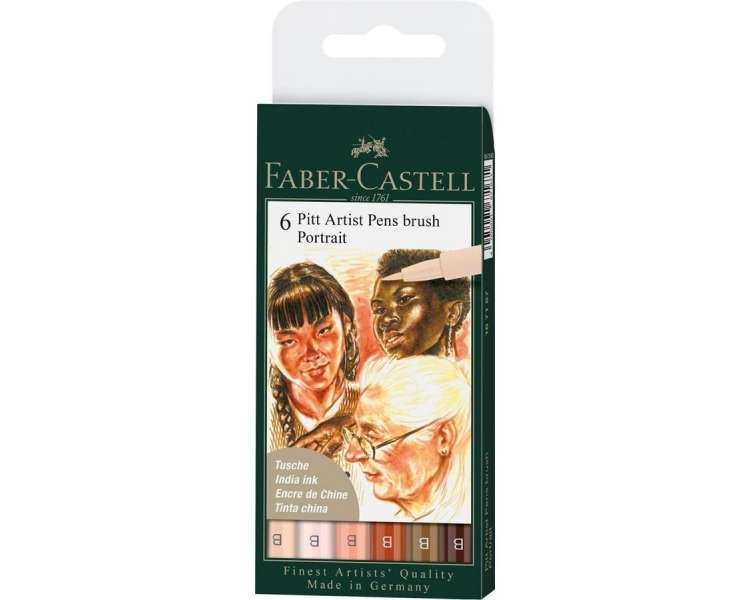 Faber-Castell, Rotulador Pitt Artist Pen Brush Tinta China Para Retrato 6 Piezas (167167)