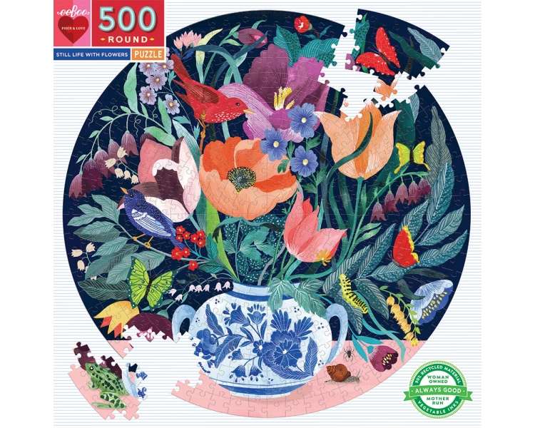 eeBoo - Round puzzle, 500 pcs - Still Life with Flowers (EPZFSLF)