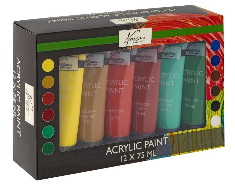 Nassau - Arcylic Paint Basic Colours 12x75 ml - (K-AR0752/GE)