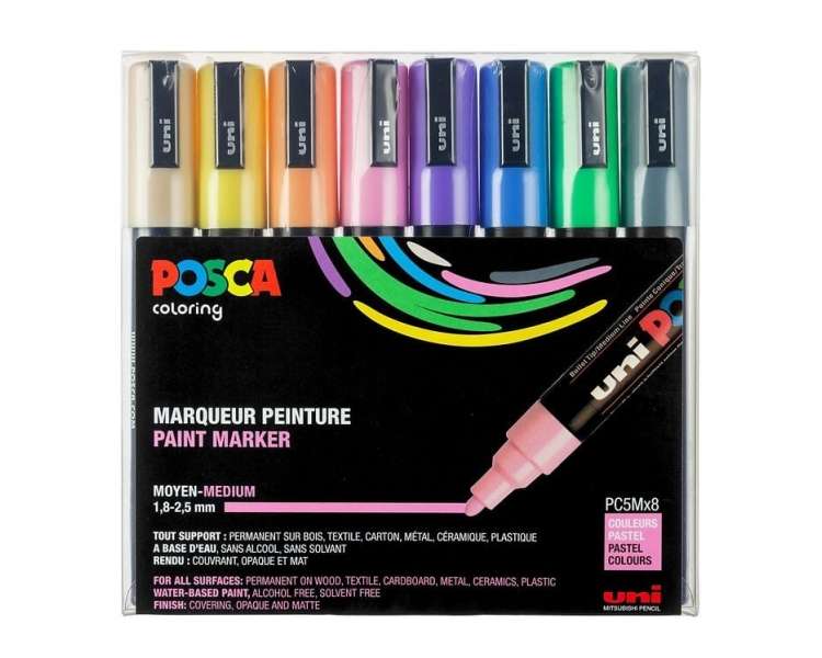 Posca - PC5M - Medium Tip Pen - Pastel colors, 8 pc