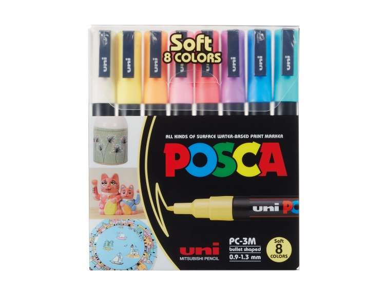 Posca - PC3M - Fine Tip Pen - Soft Colors, 8 pc