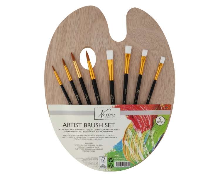 Nassau - Wooden Palette with 4 Flat and 4 Round Brushes - (K-AR0822/GE)