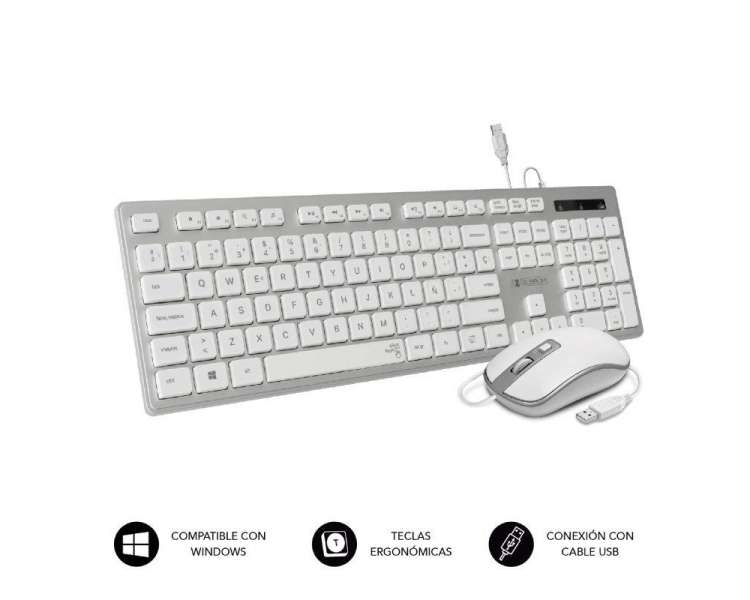 Teclado y ratón subblim combo wired ergo keys silent flat hq/ plata y blanco