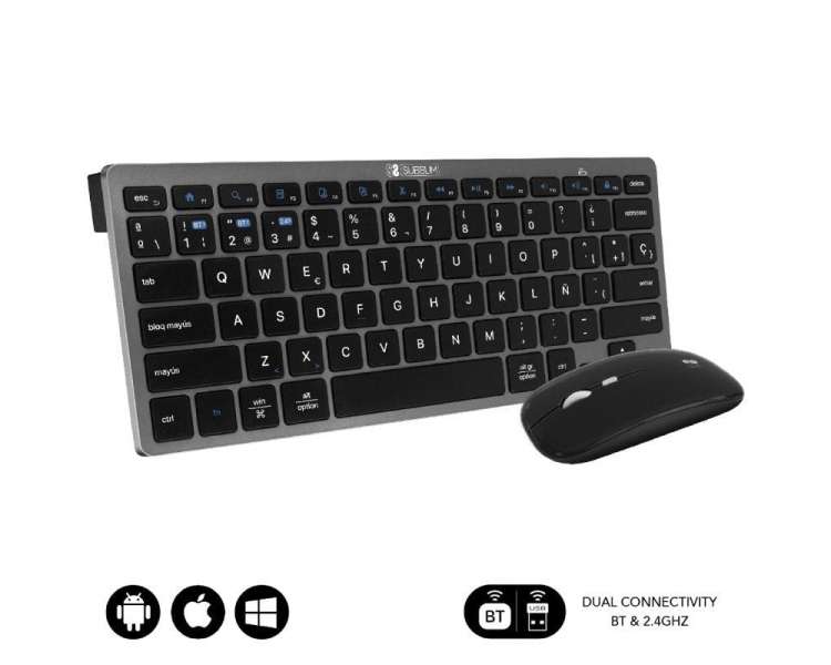 Teclado y ratón inalámbrico subblim oco020 combo multidispositivo compacto/ gris