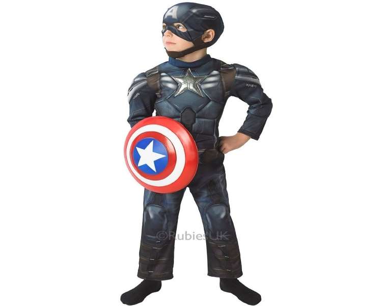 Rubies - Captain America Deluxe w. Muscles - Large (7-8 Years)