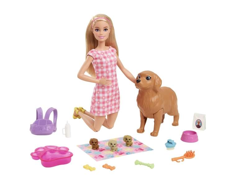 Barbie - Doll and Newborn Pups Playset (HCK75)