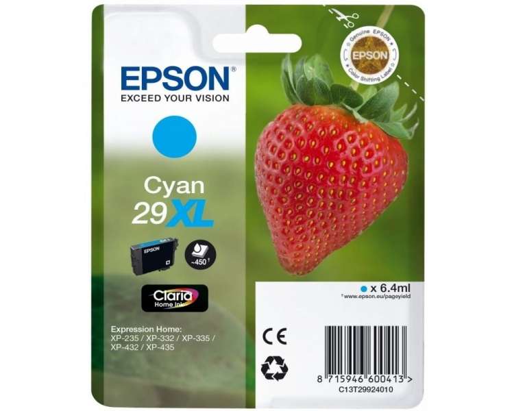 Cartucho de tinta original epson nº29 xl alta capacidad/ cian