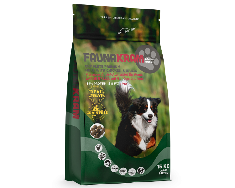 Faunakram  - 15 kg. Large breed REAL MEAT, GF Chicken, Grain Free- (10108)