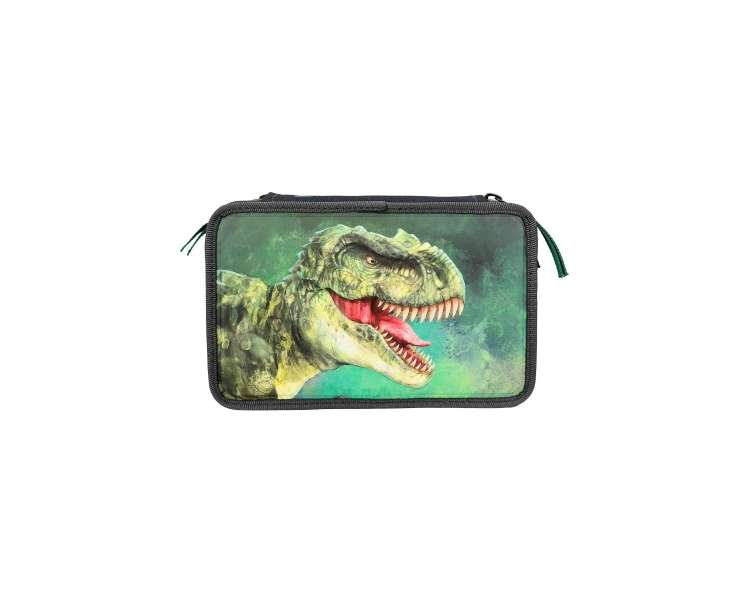 Dino World - Triple Pencil Case - Green With 3D Effect - ( 0412475 )