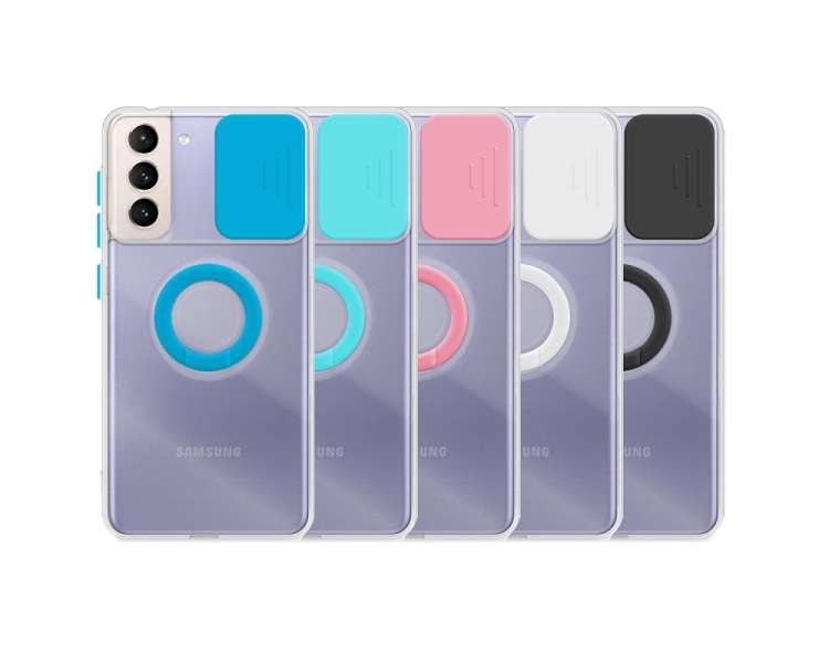 Funda Samsung Galaxy S21 FE Transparente con Anilla y Cubre Cámara 5 Colores