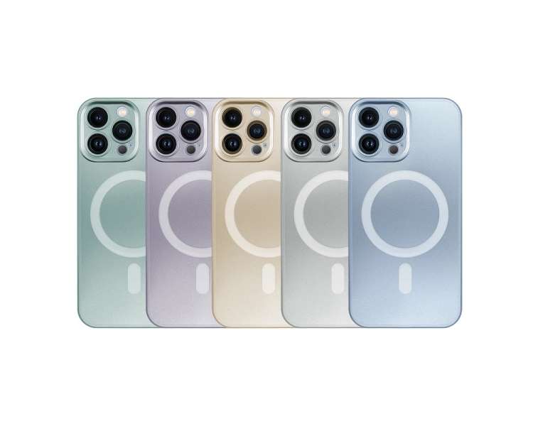 Funda Iphone 14 Silicona Metalizada Mate Magsafe Colores