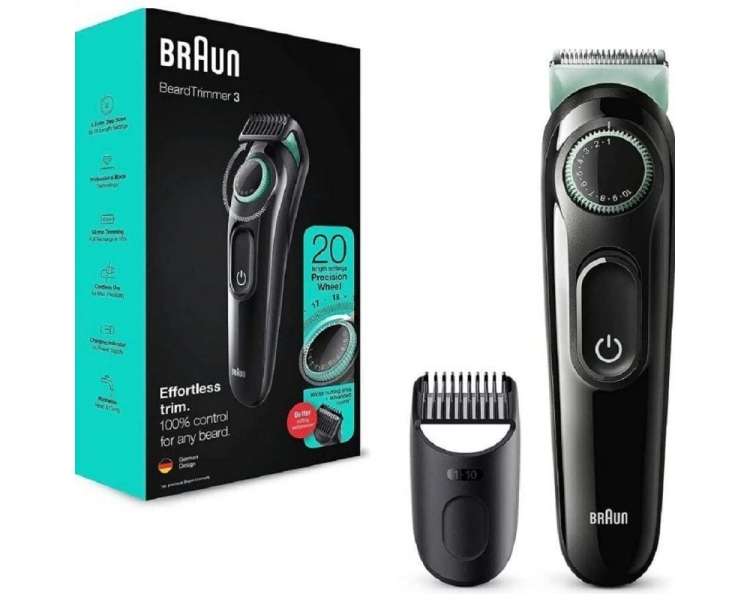 Cortabarbas braun beardtrimmer series 3000 bt3323/ con batería/ 1 accesorio