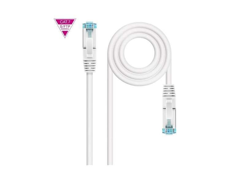 CABLE RED LATIGUILLO RJ45 CAT.7 LSZH SFTP PIMF AWG26 25 CM NANOCABLE BLANCO