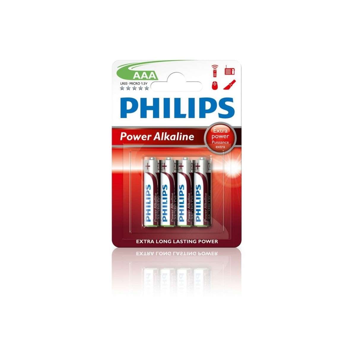  PHILIPS Baterías alcalinas PowerLife LR6 1.5V AA (paquete de 4)  : Salud y Hogar