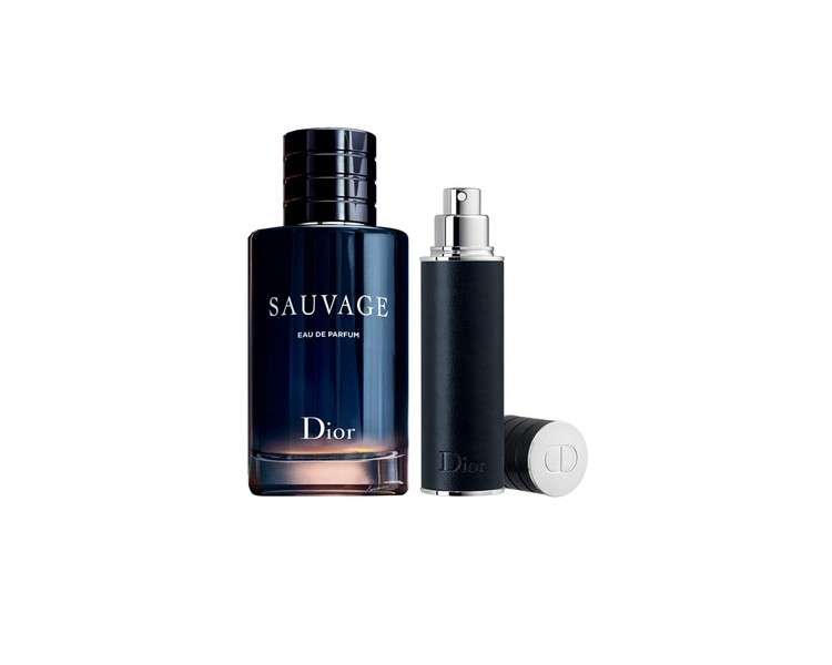 Christian Dior Sauvage For Men 2 Piece Set 3.4oz Eau De Parfum Spray 0.34oz Eau De Parfum Spray 10ml Mini