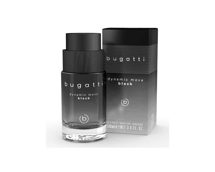 Bugatti Dynamic Move Black Men's Perfume 100ml - Oriental Woody Eau de Toilette - Sensual and Strong Combination of Cashmere Wood, Musk, and Lychee - Fruity, Fresh, and Woody-Warm
