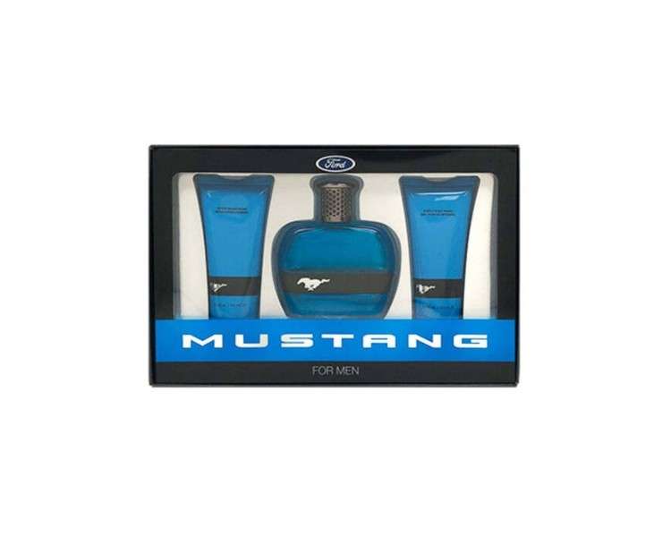 Mustang for Men Blue Eau De Toilette Spray 3.4oz with After Shave Balm and Body Wash